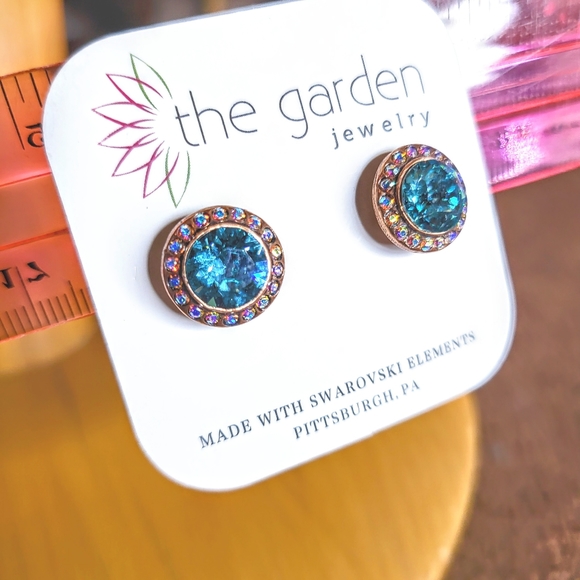 Statement Blue Swarovski Crystal Post Earrings - Picture 4 of 6